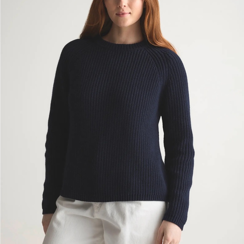 NWT Quince 100% Organic Cotton Fisherman Crew Sweater - Navy - Picture 2 of 5